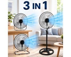 3-in 1 staande ventilator-45cm-70W-aanpasbaar 90cm tot 125cm.krachtig. Binnen. Zomer