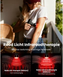 Massage Gun met Infrarood en Warmte – 5 Snelheden – 5 Massagekoppen – 7 mm Amplitude – Compact — thumbnail 4