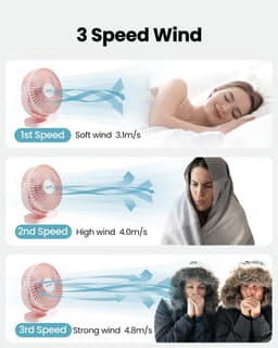 Tafelventilator USB – Mini Ventilator Stil, 3 Snelheden, 90° Draaibaar, Lichtgewicht, Compact Design Roze — thumbnail 3