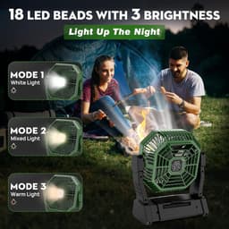 Campingventilator Draadloos – Oplaadbare Tafelventilator met LED Lamp, Afstandsbediening, 10000 mAh Accu, 4 Snelheden — thumbnail 5