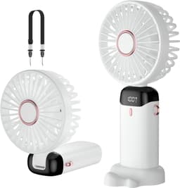Draagbare ventilator, mini USB oplaadbare draagbare ventilator, kleine zakventilator met 5 snelheden en voet, 4200 mAh batterij, opvouwbare bureauventilator voor kantoor en buitengebruik — thumbnail 1