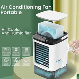 Luchtkoeler - Draagbare airconditioner - Persoonlijke koeler - Met 2 vernevelingsstanden en verlichting in 7 kleuren en 3 snelheden - 900 ml watertank - Met handvat - Voor thuis kamer of kantoor — thumbnail 4