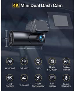 TYR® Draadloze Dashcam - Dashcam met CarPlay - Draadloos CarPlay-Scherm - Zwart - 3cm x 5cm x 10cm — thumbnail 4