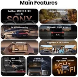 Dashcam – Autocamera – Rijcamera – Vehikel Recorder – Dual Channel Systeem – Haarscherpe 4K UHD Video – Slimme ADAS Veiligheidsalerts — thumbnail 4