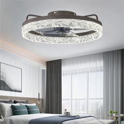 Plafondventilator van 50 cm met verlichting en afstandsbediening - Fandelier platte plafondventilator - 3000K-6500K dimbare inbouw LED-ventilatorlamp - bruin moderne plafondventilator met verlichting voor de slaapkamer — thumbnail 1