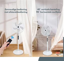 Livista Statiefventilator - Met Afstandsbediening - Staande Ventilator - 112 cm Hoog - 8 Snelheden - Timer - 90° Oscillerend - 40° Kantelbaar - Wit — thumbnail 3