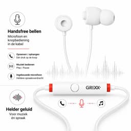 Grixx oordopjes met draad - 3.5mm jack - microfoon - handsfree bellen - wit — thumbnail 5