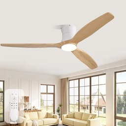 Plafondventilator met Licht - Ventilator met Lamp - Comfort in Huis - Stille DC Motor - 132cm - Wit Hout — thumbnail 1
