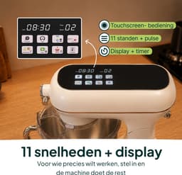 Vivid Green Luxe Keukenmixer - Touchscreen Display - 7L Mengkom - 11 Snelheden - Vaatwasserbestendig - Keukenmachine - Keukenrobot - Crème — thumbnail 3