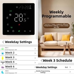 Slimme Wifi Thermostaat - Programmeerbare Temperatuurschakelaar - Vloerverwarming Regelen - App en Spraakbesturing - 86 x 86 cm - Zwart — thumbnail 4