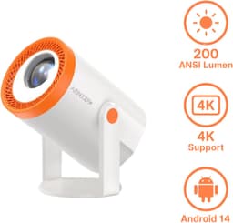 AFINTEK MB02 Pro Mini Beamer – Smart TV Projector met Android 14.0 – WiFi 6 & Bluetooth 5.2 – 200 ANSI Lumen – 4K Support – Wit — thumbnail 1