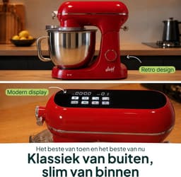Vivid Green Luxe Keukenmixer - Touchscreen Display - 7L Mengkom - 11 Snelheden - Vaatwasserbestendig - Keukenmachine - Keukenrobot - Rood — thumbnail 3