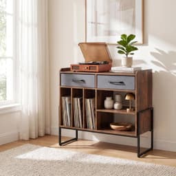 SNJY® Platenspeler Meubel - Platenspeler Kast - LP Houder - Platenhouder - 35,5D x 76B x 68,5H cm - Bruin — thumbnail 2