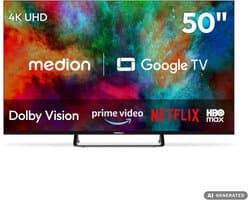 MEDION 4K Smart TV 125,7 cm (50 inch) - MD 850401 | Dolby Vision HDR, Prime Video, Disney+, compatibel met Google TV, PVR, Bluetooth
