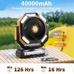 G&G ventilator - Tafelventilator - Accu - 26-126 uur - 8 snelheden - USB - Noodverlichting - Afstandsbediening - Camping - Bouw — thumbnail 3