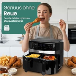 Dubbele Heteluchtfriteuse - Airfryer Frituur - Gezond Koken - Smart Finish Functie - 2x 45 Liter - Zwart — thumbnail 3