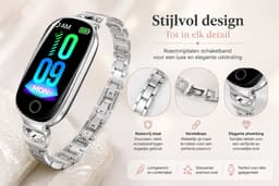 DrPhone EleganceX - Dames Smartwatch met RVS Band - Hartslag, SpO2, Temperatuur, Slaapmonitor en Notificaties – Zilver — thumbnail 5