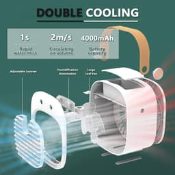 2-in-1 Mini Aircooler Draadloos – Luchtkoeler & Luchtbevochtiger met 4000 mAh Accu, USB Oplaadbaar, 3 Snelheden, Persoonlijke Koelventilator voor Bureau, Slaapkamer & Camping — thumbnail 4