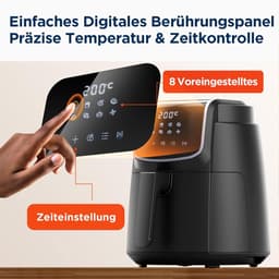 Heteluchtfriteuse - Olievrije pan - Gezond koken - 8 programma's - 4 Liter - Zwart — thumbnail 3