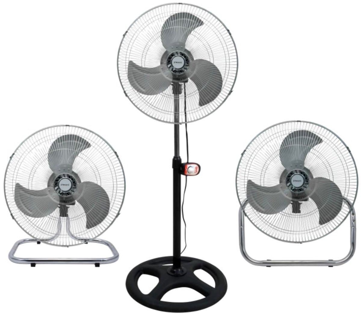 Equalize Ventilator 3 in 1 - 80 watt - Industrial - Zeer Krachtige Ventilator - Statief, ophangen of neerzetten - Roest Vrij Staal - Kop van 45cm - RVS — afbeelding 1