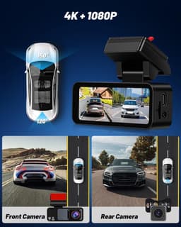 SnelShoppen - 4K Dual-Dashcam met Wifi en GPS, 3,16 inch IPS Autocamera, Voorzijde 4K + Achterzijde 1080P, Nachtzicht, Loop-opname, G-sensor, 24-Uurs — thumbnail 2
