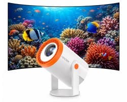 AFINTEK MB02 Pro Mini Beamer – Smart TV Projector met Android 14.0 – WiFi 6 & Bluetooth 5.2 – 200 ANSI Lumen – 4K Support – Wit