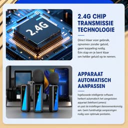 Draadloze Microfoon - 2 Stuks - USB-C & Lightning - Plug Play - Ruisonderdrukking - Windkapjes - Voor Vlogs, Interviews en Livestreams - Zwart — thumbnail 4