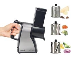 Elektrische groentesnijder - Kaasrasp versnipperaar - Keukenbereidingen vereenvoudigen - 3 verwisselbare roestvrijstalen kegels - 16 Kilogram - Zilver en Zwart
