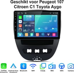 Junsun lINUX Systeem Autoradio Geschikt voor Peugeot 107 Citroen C1 Toyota Aygo - Draadloos Carplay & Andriod Auto - 10 Inch HD TouchScreen - Bluetooth - Navigatie - WiFi - FM - RDS - Stuurwielbediening — thumbnail 1