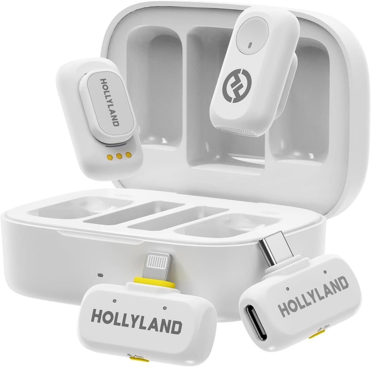 Hollyland-A1-Combo-Draadloze-Microfoon-Ivoorwit-48kHz-24bit-High-Fidelity-3-niveau-Intelligente-Ruisonderdrukking — afbeelding 1