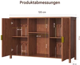 BROTTAR 47,2" platenspelermeubel bruin met geribbelde deuren, vinylplatenkast voor 7"/10"/12" LP's, 16 opbergvakken, stofvrije opberging, mid-century design voor woonkamer en muziekhoek — thumbnail 5