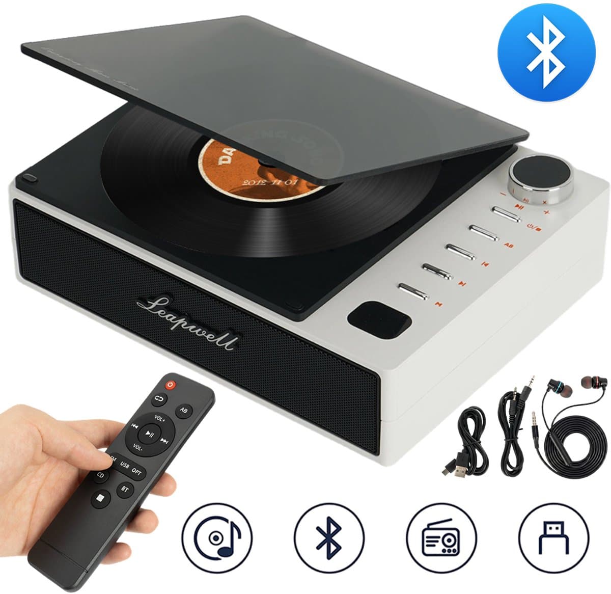 Draagbare Bluetooth CD-speler - Retro CD-speler - 7 Afspeelmodi met FM, USB en AUX - 4000mAh Accu tot 4,5 Uur - Stereo Audio-uitgang - Transparante Stofkap - Voor Thuis, Kantoor, Klaslokaal, Auto en Kamperen — afbeelding 1
