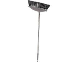 Stalen Bezem Lange Steel - Stoffer en blik - Vloeren Schoonmaken - Roestvrij Staal - 87 cm - Donkergrijs