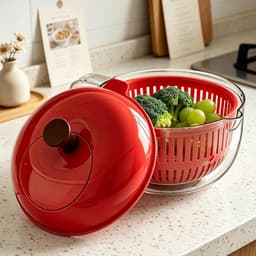 Fruitwasmachine - Groente Wasser - Salade Bereiden - Wiebelvrije Droogfunctie - 23 x 18 cm - Rood — thumbnail 5