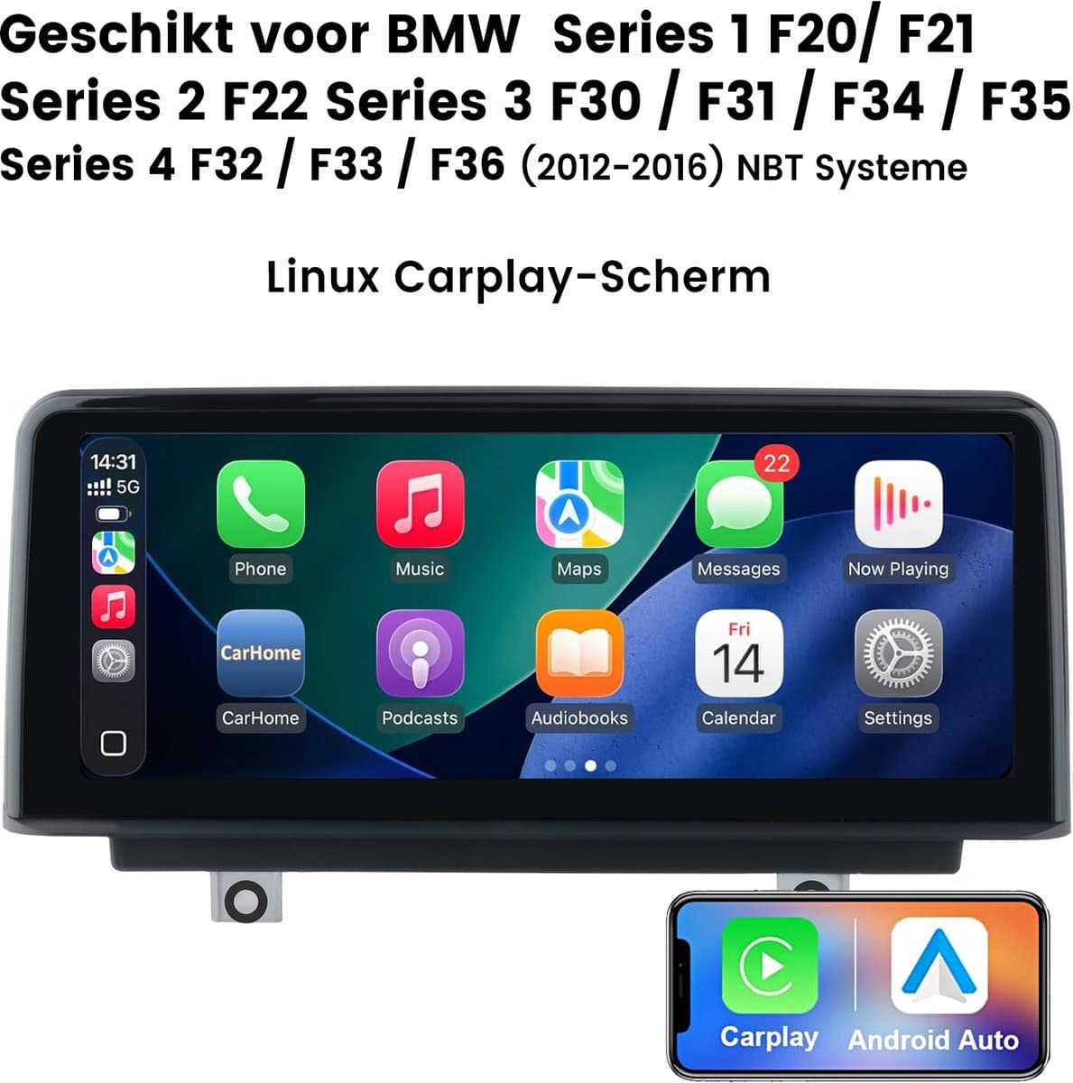 Cestovet Autoradio - Geschikt voor BMW 1re F20/F21 2er F22 3er F30/F31/F34/F35 4er F32/F33/F36 (2012-2016) NBT - CarPlay & Andriod Auto- 10.25 Inch TouchScreen Bluetooth, Ondersteuning Originele Functies — afbeelding 1