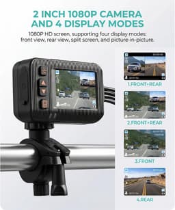 Motor Dashcam - Dubbele Lens Camera - Veilig Rijden - IP67 Waterdicht - 2 Inch Scherm - Zwart — thumbnail 2