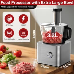 Keukenmachine - Food processor - Koken en bakken - 11-in-1 functionaliteit - 32 liter kom - Zilver — thumbnail 3
