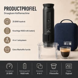 NomadBrew Ultra Draagbare Koffiemachine – 4-in-1 Zelfverwarmende Espressomachine 25 Bar – Auto, Camping & Camper – NS/DG-Capsules, Gemalen Koffie & Filterkoffie – Afneembare Afsluitbare Beker – 9600mAh – Warme Koffie Zonder Waterkoker – Zwart — thumbnail 3