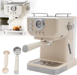 Espressomachine Met Stoom melkschuimer - 20 Bar Pomp drukmeter 1,5L Waterreservoir Lekbak - Voor Cappuccino Latte Macchiato En Meer - Beige Wit — thumbnail 1