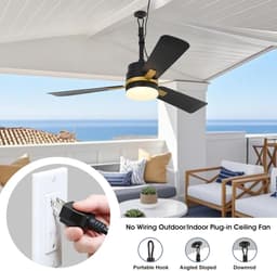 Buiten Ventilator 3 blad Ø105cm zwart - stille ventilator – plug-in plafondventilator - binnen- en buitengebruik - energie zuinig – met remote & app - ventilator - 6 snelheden – beste alternatief voor airco - zomer en winter stand – 240 cm snoer — thumbnail 4