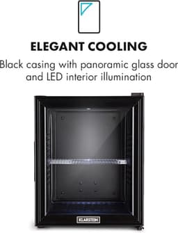 Klarstein Minibar Brooklyn 32 Mini Koelkast - Thermo-elektrisch koelsysteem - 32 liter inhoud - 3 standen koeling: tot 12 °C - Energie-efficiëntieklasse F - 23 dB - Flexibel kunststof plateau - LED licht - Panoramadeur van glas - Zwart — thumbnail 4