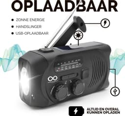 Noodradio - Solar - Opwindbaar - Zwart - Powerbank Zonne-energie - Zaklamp - Opwindbare Radio - Noodpakket — thumbnail 3