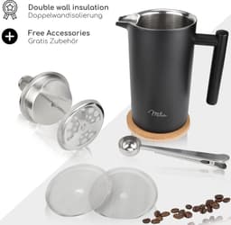Milu Koffiepers 350ml 600ml 1L Roestvrij Staal Handmatige Koffiemachine - Zwart 600ml (3 Kopjes) — thumbnail 3
