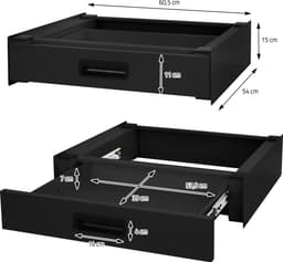 Tussenstuk voor wasmachine en droger – Universeel tussenbouwframe met lade 60,5x54 cm in zwart ML design — thumbnail 4