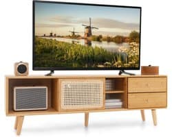 SureDeal® - TV Meubel - Bamboo - Salontafel - 150x40x60cm - Televisie - 65 inch - Opbergkast - Woonkamer - Slaapkamer - Bijzettafel - Kast - Tafel