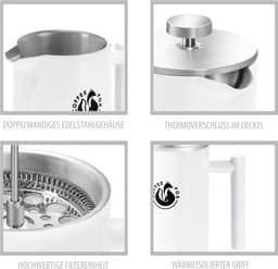 French press koffiepot gemaakt van dubbelwandig roestvrij staal - Zwarte persfilterkan - Franse koffiepers - 350 ml — thumbnail 4