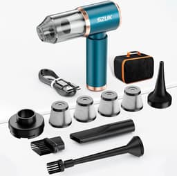 Szuk Draadloze Auto Stofzuiger - Krachtige Reinigingsmachine - Vacuum Zuiger - Accessoires - Draadloze Reiniger - Sterke Zuigblazer - Turquoise - Met 9 Opzetstukken - — thumbnail 1
