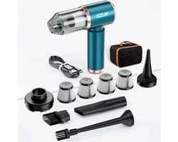 Szuk Draadloze Auto Stofzuiger - Krachtige Reinigingsmachine - Vacuum Zuiger - Accessoires - Draadloze Reiniger - Sterke Zuigblazer - Turquoise - Met 9 Opzetstukken -