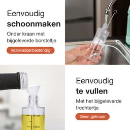 ZolZia® Olijfolie Sprayer Set – 2x Olie Sprayer / Verstuiver – RVS Oliespray Fles voor Airfryer, BBQ & Koken – Hervulbaar – Incl. Trechter & Borstel — thumbnail 5