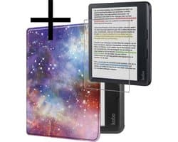 Hoes Geschikt voor Kobo Libra Colour Hoesje Bookcase Cover Book Case Hoes Sleepcover Met Screenprotector - Galaxy
